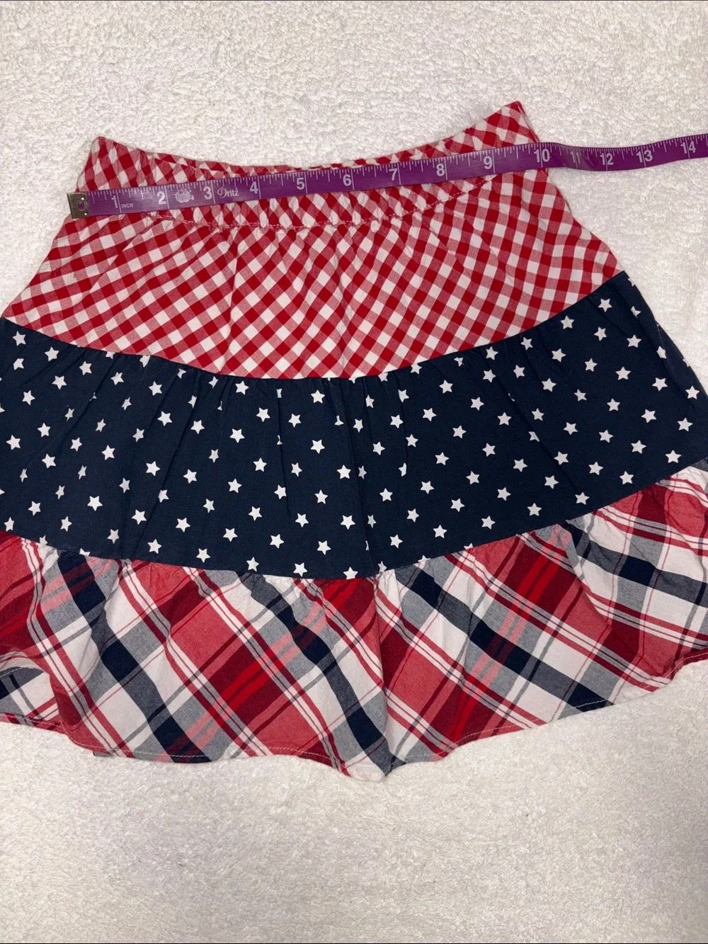 Gymboree Red, White Blue Tiered Plaid gingham Star Skort patriotic 4th July 7